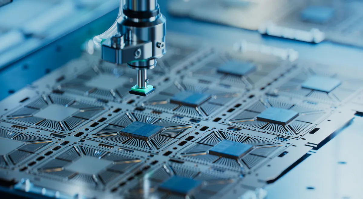Robotic tool placing chips in semiconductor production