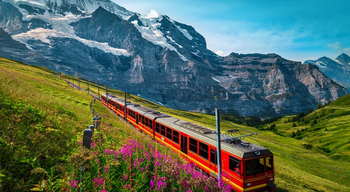 Electric train in the Swiss Alps